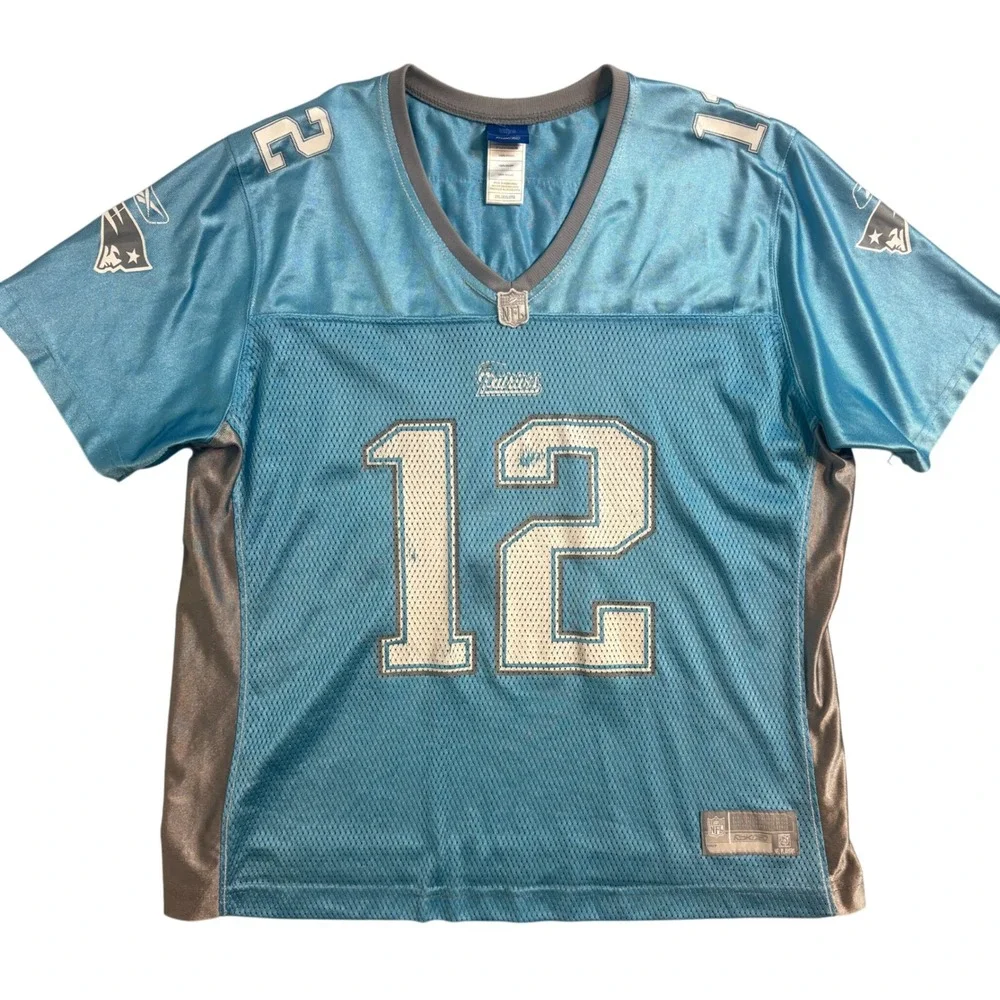 VTG Reebok Tom Brady #12 New England Patriots Womens Jersey 2XL Blue Gray NFL